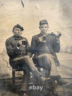 Late 1880s Civil War Reunion Tintype Native American Soldier With White Soldier