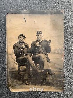 Late 1880s Civil War Reunion Tintype Native American Soldier With White Soldier