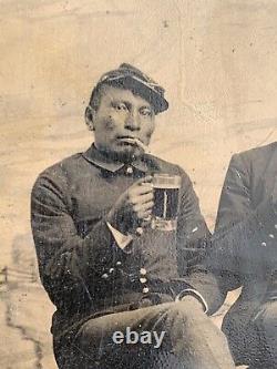 Late 1880s Civil War Reunion Tintype Native American Soldier With White Soldier