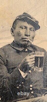 Late 1880s Civil War Reunion Tintype Native American Soldier With White Soldier