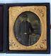 Leather Cased Civil War Tintype Photo Of Nh Infantry Soldier W Bayonet, Cap Box