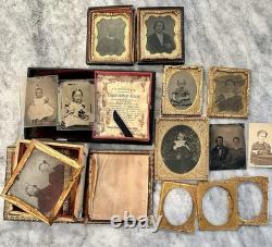 Lot Of Antique Photo & Parts Civil War Stamp Hidden Mother Ambrotype Tintype