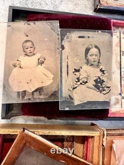 Lot Of Antique Photo & Parts Civil War Stamp Hidden Mother Ambrotype Tintype