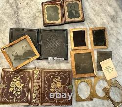 Lot Of Antique Photo & Parts Civil War Stamp Hidden Mother Ambrotype Tintype