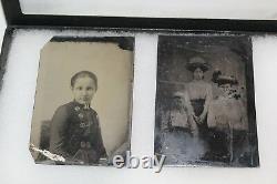 Lot of 4 Civil War-era Late 1800s Plate Tintype Photographs, One with Period Frame