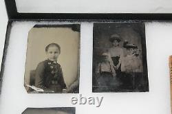 Lot of 4 Civil War-era Late 1800s Plate Tintype Photographs, One with Period Frame