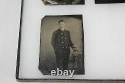 Lot of 4 Civil War-era Late 1800s Plate Tintype Photographs, One with Period Frame