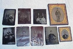 Lot of Tin Type Civil War photographs soldier family two cases pictures 1860's