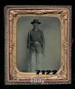 Mean Looking Civil War Soldier Armed Patriotic Photo Case 1/6 1860s Tintype