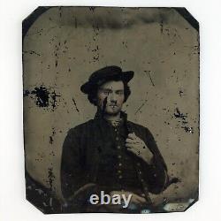 Mounted Services Union Soldier Tintype c1865 Civil War Man 1/6 Plate Photo C2976