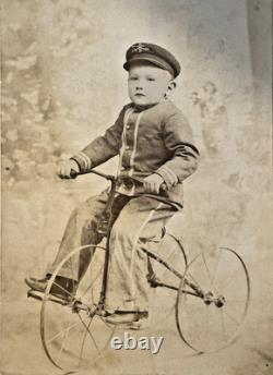 My CollectionAmazing Cabinet Card Photo Boy Military Civil War Outfit Tricycle