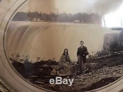 NIAGARA FALLS Original Civil War Era Photo in Frame 1864 Couple on Honeymoon