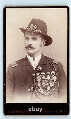 New York Guard Army Soldier Badges Medals Uniform Cabinet Card Photograph