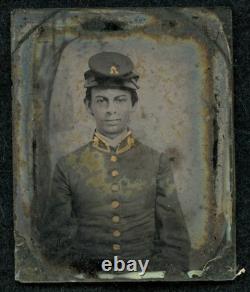 Ninth plate ambrotype young Civil War Confederate soldier with hat brass