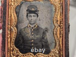 Ninth plate ambrotype young Civil War Confederate soldier with hat brass