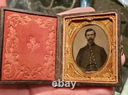 Ninth plate tintype of Civil War soldier in patriotic mat