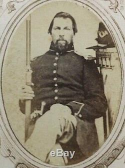 ORIGINAL- CIVIL WAR MOUNTED INFANTRY SOLDIER 2X ARMED with HARDEE CDV PHOTO ID'D