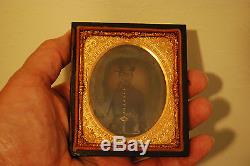 ORIGINAL civil war tintype MAN WITH HARDEE HAT, MUSKET, PISTOL, AND KNIFE