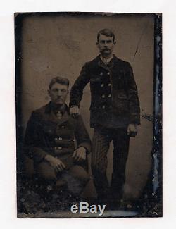 Old Vintage CIVIL War Tintype Photo Navy Men Sailor Pea Coat Jacket Stripe Pants