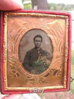 Orginal 1861-1865 CIVIL War Soldier Tintype In A Union Case Flags, Eagle, Cannon