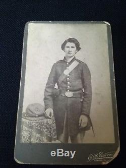 Orig 1860s CIVIL WAR SOLDIER Studio PHOTOGRAPH w Uniform hat Franklin Falls NH
