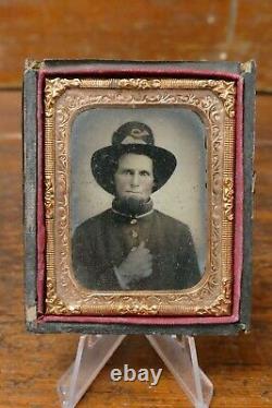 Original 1860s Civil War Tintype Photo of Bugle Corps Union Soldier with Half Case