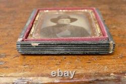 Original 1860s Civil War Tintype Photo of Bugle Corps Union Soldier with Half Case