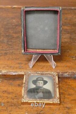 Original 1860s Civil War Tintype Photo of Bugle Corps Union Soldier with Half Case