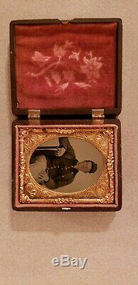 Original CIVIL War 9th Plate Tintype Of Young Soldier With Great Uniform