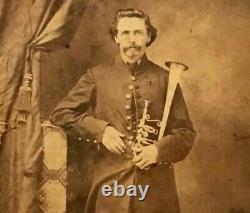 Original CIVIL War CDV Photo Camp Chase, Ohio Musician Soldier With Instrument