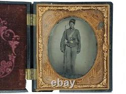 Original Civil War 1/6th Plate Federal Infantry Soldier Tintype Patriotic Case