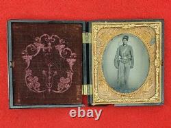 Original Civil War 1/6th Plate Federal Infantry Soldier Tintype Patriotic Case