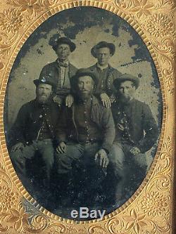Original Civil War! /4 Plate Tintype Photo of 5 Soldiers