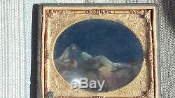 Original Civil War Era Ambrotype of Nude Female Reclining, 1/4 Plate, 1/2 Case