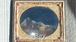 Original Civil War Era Ambrotype of Nude Female Reclining, 1/4 Plate, 1/2 Case