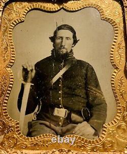 Original Civil War Photo Tintype of Armed Soldier WOW