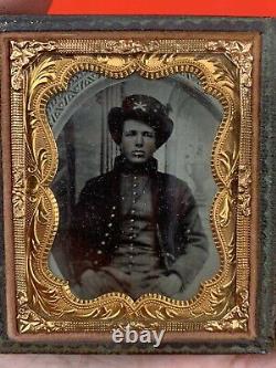 Original Civil War TinType Photo Union Officer Kepi Campaign Hat