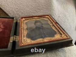 Original Civil War Tin Type Photo Officer In Uniform Folding Wood Frame 1860's