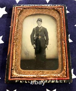 Original Id'd CIVIL War Armed Soldier Sixth Tintype Photo 88th Ohio Camp Chase