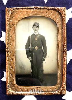 Original Id'd CIVIL War Armed Soldier Sixth Tintype Photo 88th Ohio Camp Chase