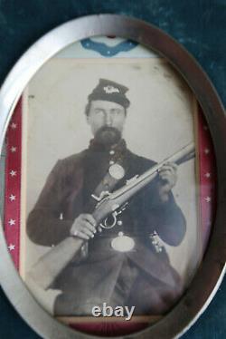 Original Large Format Photograph Civil War Soldier in Period Mourning Frame