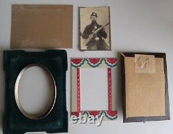 Original Large Format Photograph Civil War Soldier in Period Mourning Frame