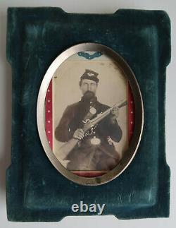 Original Large Format Photograph Civil War Soldier in Period Mourning Frame