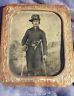 Original Named Civil War Tintype Photo Officer With Pistol, Sword, Bowie Knife