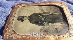 Original Named Civil War Tintype Photo Officer with Pistol, Sword, Bowie Knife