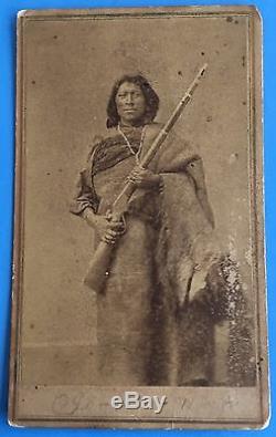 Original PAHNEE INDIAN WITH RIFLE 1860's CDV PHOTO Omaha Neb CIVIL WAR ERA