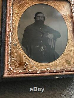 Original Vintage Civil War 1/6 Plate Full Case Patriotic Cavalry