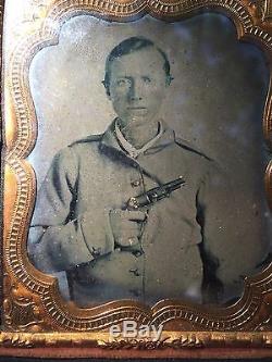 Original confederate civil war soldier with pistol tintype photo photograph