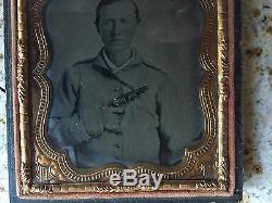 Original confederate civil war soldier with pistol tintype photo photograph