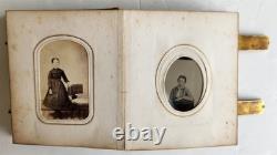 PHOTO ALBUM with CDV PHOTOS antique AMERICAN Civil War era